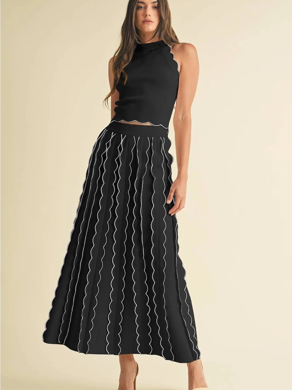 Black Scalloped Maxi Skirt and Top